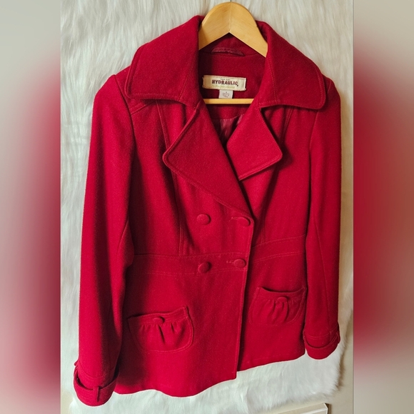 Hydraulic Vintage Cut Ruby Wool Pea Coat - Picture 2 of 10